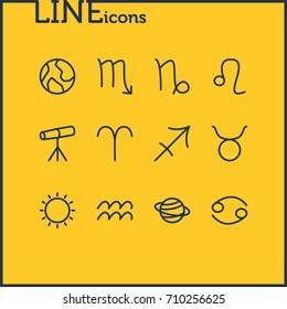 Vector Illustration Of 12 Galaxy Icons. Editable Pack Of Ram, Zoom Glass, Archer And Other Elements.