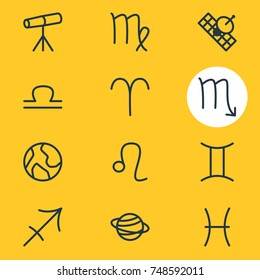 Vector Illustration Of 12 Galaxy Icons. Editable Pack Of Saturn, Archer, Fishes And Other Elements.
