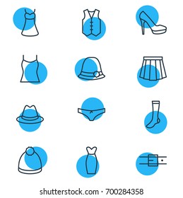 Vector Illustration Of 12 Garment Icons. Editable Pack Of Strap, Sarafan, Panties And Other Elements.