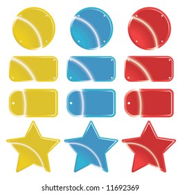 Vector illustration of 12 glossy metallic retail stickers and tags with beautiful reflective surfaces. Customizable.
