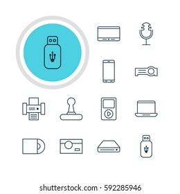 Vector Illustration Of 12 Hardware Icons. Editable Pack Of Photography, Photocopier, Smartphone And Other Elements.