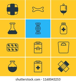 Vector illustration of 12 health icons line style. Editable set of bone, diagnosing, dna and other icon elements.