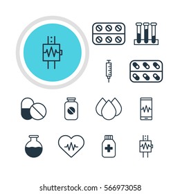 Vector Illustration Of 12 Health Icons. Editable Pack Of Medicine, Vaccinator, Antibiotic And Other Elements.