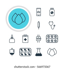 Vector Illustration Of 12 Health Icons. Editable Pack Of Pills, Phone Monitor, Vaccinator And Other Elements.