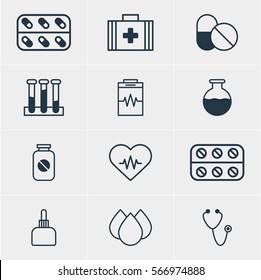 Vector Illustration Of 12 Health Icons. Editable Pack Of Medical Bag, Trickle, Treatment And Other Elements.