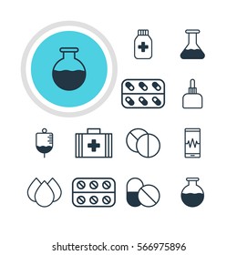 Vector Illustration Of 12 Health Icons. Editable Pack Of Vial, Medicine, Medicament Pitcher And Other Elements.