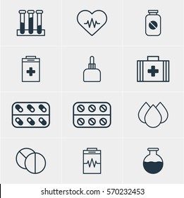 Vector Illustration Of 12 Health Icons. Editable Pack Of Trickle, Treatment, Pills And Other Elements.