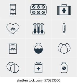 Vector Illustration Of 12 Health Icons. Editable Pack Of Round Tablet, Phone Monitor, Exigency And Other Elements.