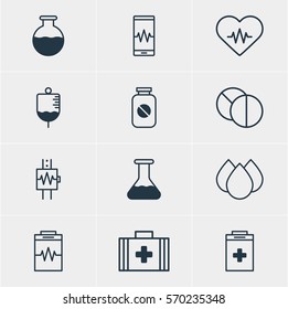Vector Illustration Of 12 Health Icons. Editable Pack Of Vial, Flask, Aspirin And Other Elements.