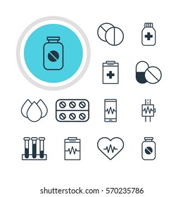 Vector Illustration Of 12 Health Icons. Editable Pack Of Phone Monitor, Aspirin, Heart Rhythm And Other Elements.