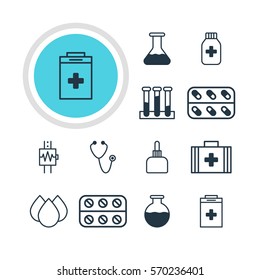 Vector Illustration Of 12 Health Icons. Editable Pack Of Trickle, Vial, Medicine And Other Elements.