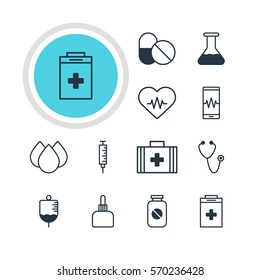 Vector Illustration Of 12 Health Icons. Editable Pack Of Medical Bag, Antibody, Medicament Pitcher And Other Elements.