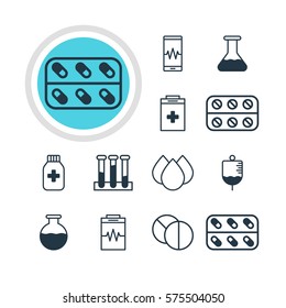 Vector Illustration Of 12 Health Icons. Editable Pack Of Medicine, Treatment, Vial And Other Elements.