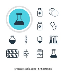 Vector Illustration Of 12 Health Icons. Editable Pack Of Vaccinator, Treatment, Pulse And Other Elements.