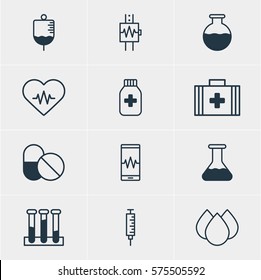Vector Illustration Of 12 Health Icons. Editable Pack Of Vial, Antibody, Vaccinator And Other Elements.