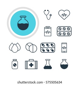 Vector Illustration Of 12 Health Icons. Editable Pack Of Pulse, Vial, Pills And Other Elements.