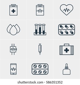 Vector Illustration Of 12 Health Icons. Editable Pack Of Heartbeat, Exigency, Treatment And Other Elements.