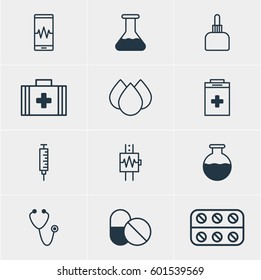 Vector Illustration Of 12 Health Icons. Editable Pack Of Medical Bag, Medicament Pitcher, Antibiotic And Other Elements.