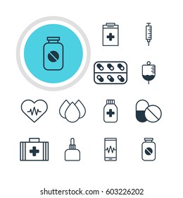 Vector Illustration Of 12 Health Icons. Editable Pack Of Exigency, Medicine, Trickle And Other Elements.