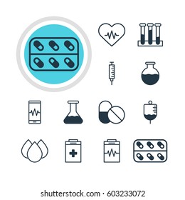 Vector Illustration Of 12 Health Icons. Editable Pack Of Medicine, Treatment, Phone Monitor And Other Elements.