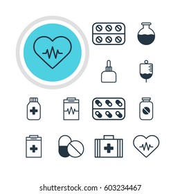 Vector Illustration Of 12 Health Icons. Editable Pack Of Aspirin, Exigency, Medicine And Other Elements.