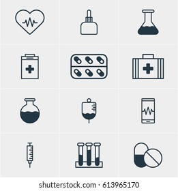 Vector Illustration Of 12 Health Icons. Editable Pack Of Experiment Flask, Flask, Medical Bag And Other Elements.