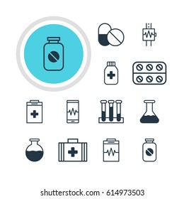Vector Illustration Of 12 Health Icons. Editable Pack Of Pills, Antibiotic, Exigency And Other Elements.