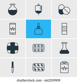 Vector Illustration Of 12 Health Icons. Editable Pack Of Vial, Flask, Pipette And Other Elements.