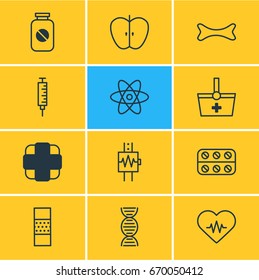 Vector Illustration Of 12 Health Icons. Editable Pack Of Basket, Genome, Fresh Fruit And Other Elements.