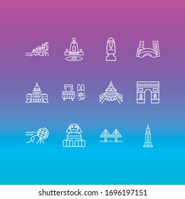 Vector illustration of 12 history icons line style. Editable set of santorini, oxford university, north cape and other icon elements.