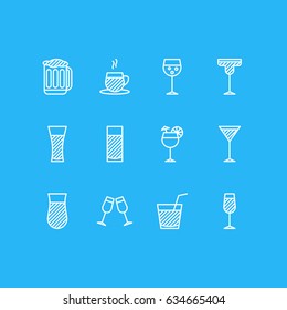 Vector Illustration Of 12  Icons. Editable Pack Of Tea Cup, Cocktail, Aqua And Other Elements.