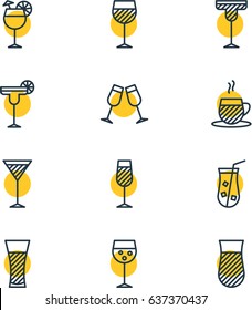 Vector Illustration Of 12  Icons. Editable Pack Of Beverage, Martini, Juice And Other Elements.