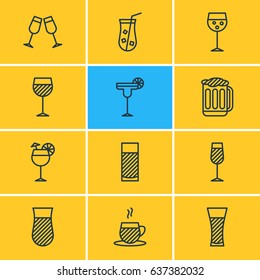 Vector Illustration Of 12  Icons. Editable Pack Of Draught, Juice, Wineglass And Other Elements.