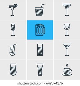 Vector Illustration Of 12  Icons. Editable Pack Of Glass, Goblet, Juice And Other Elements.