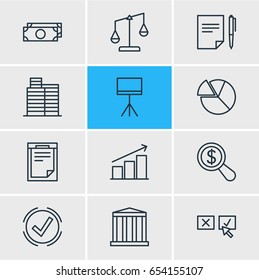 Vector Illustration Of 12  Icons. Editable Pack Of House, File, Chart And Other Elements.