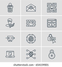 Vector Illustration Of 12  Icons. Editable Pack Of Corrupted Mail, Data Security, Copyright And Other Elements.