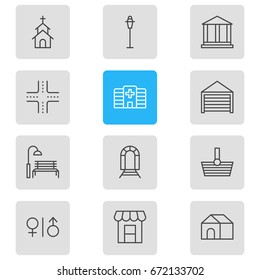 Vector Illustration Of 12  Icons. Editable Pack Of Subway, Home, Building And Other Elements.