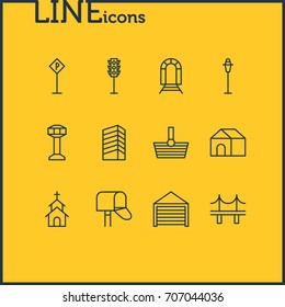 Vector Illustration Of 12  Icons. Editable Pack Of Semaphore, Parking, Subway And Other Elements.