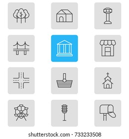 Vector Illustration Of 12  Icons. Editable Pack Of Mail Box, Golden Gate, Semaphore And Other Elements.