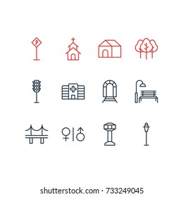 Vector Illustration Of 12  Icons. Editable Pack Of Toilet, Home, Semaphore And Other Elements.