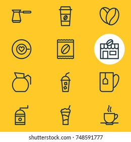 Vector Illustration Of 12 Icons. Editable Pack Of Cocktail, Saucer, House And Other Elements.