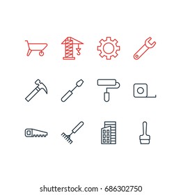 Vector Illustration Of 12 Industry Icons. Editable Pack Of Handle Hit, Hacksaw, Spanner Elements.