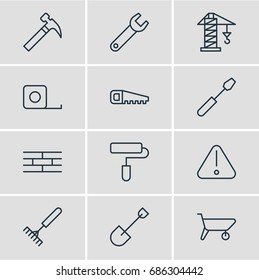 Vector Illustration Of 12 Industry Icons. Editable Pack Of Spade, Harrow, Turn Screw And Other Elements.