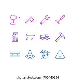 Vector Illustration Of 12 Industry Icons. Editable Pack Of Spanner, Lifting, Caution And Other Elements.