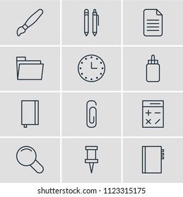 Vector illustration of 12 instruments icons line style. Editable set of clip, folder, file and other icon elements.