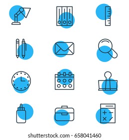 Vector Illustration Of 12 Instruments Icons. Editable Pack Of Binder Clip, Meter, Adhesive And Other Elements.