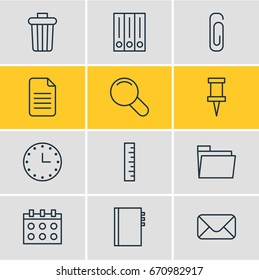 Vector Illustration Of 12 Instruments Icons. Editable Pack Of Archive, Pushpin, Letter And Other Elements.