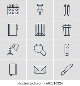 Vector Illustration Of 12 Instruments Icons. Editable Pack Of Zoom, Pencil, Pushpin And Other Elements.