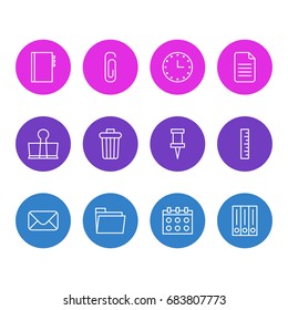 Vector Illustration Of 12 Instruments Icons. Editable Pack Of Archive, Paperclip, Meter And Other Elements.