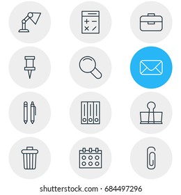 Vector Illustration Of 12 Instruments Icons. Editable Pack Of Date, Pushpin, Portfolio And Other Elements.